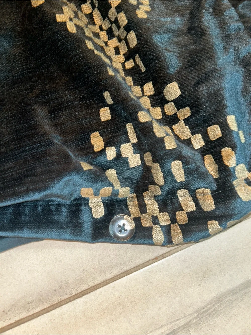 West Elm Navy Velvet Duvet Cover with Gold Dot Pattern with 2 Euro pillows